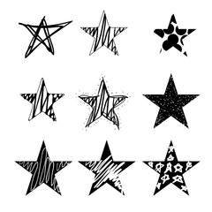 hand drawn vector stars in doodle style
