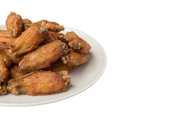 Fried chicken wings and crispy garlic isolated on white background