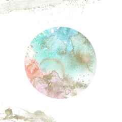 Watercolor Textured Planet - round composition with gold brush stroke. Unique collection for wedding invites decoration, logo and many other concept ideas.