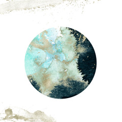 Watercolor Textured Planet - round composition with gold brush stroke. Unique collection for wedding invites decoration, logo and many other concept ideas.