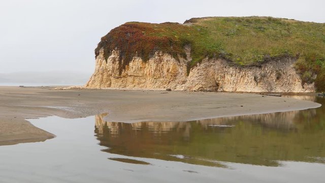 Lonely sandy beaches and rocky bluffs, draped in wildflowers, surround Drake’s Bay at Point Reyes National Seashore in California. Seamlessly looping footage.