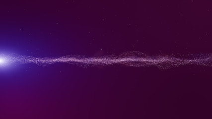 dark pink digital abstract background with wave particles, glow sparkles and space with depth of...