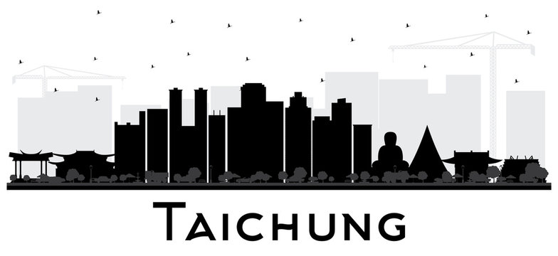 Taichung Taiwan City Skyline Silhouette with Black Buildings Isolated on White.