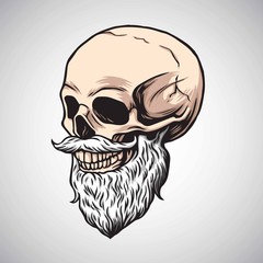 Skull Bearded Moustache Vector Mascot Drawing