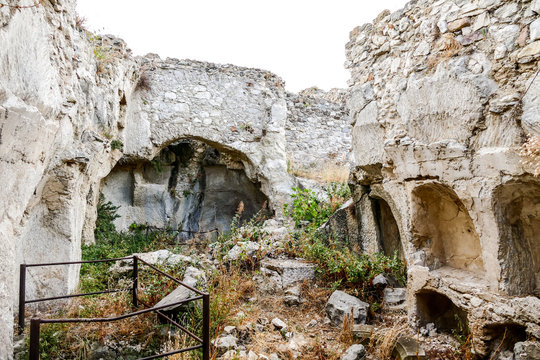 Old Gessopalena town public archeological site of the old medieval village in gypsum stone in Majella mountains