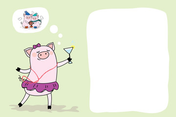 Banner or card with Funny and cute pig,piggy symbol of new 2019 year