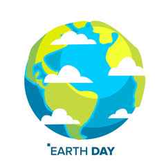 Earth Day Concept Vector. Whole Earth Sphere. Isolated Flat Cartoon Illustration