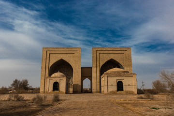 Pair of Mausolea of two Askhabs or "standard-bearers" of the Prophet Muhammad. Tombs of al-Hakim ibn Amr al-Jifari and Buraida ibn al-Huseib al-Aslami who lived in the 7th century. Portals of Timurid 