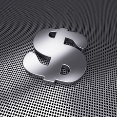 Sign of dollar on metal perforated ground. 3d