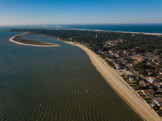 Aerial view, Fishing Village and Mimbeau Beach, Cap Ferret, Arcachon Basin