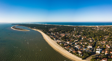 Aerial view, Fishing Village and Mimbeau Beach, Cap Ferret, Arcachon Basin