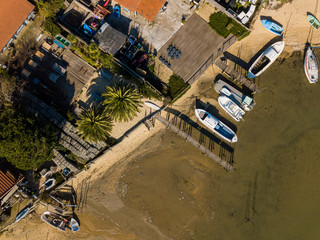 Aerial view, Fishing Village and Mimbeau Beach, Cap Ferret, Arcachon Basin
