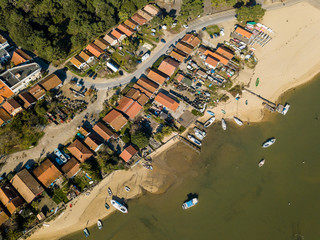 Aerial view, Fishing Village and Mimbeau Beach, Cap Ferret, Arcachon Basin
