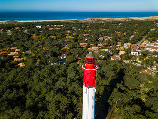 Aerial wiev, Lighthouse of Cap Ferret in Arcachon bay