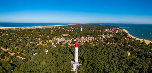 Aerial wiev, Lighthouse of Cap Ferret in Arcachon bay