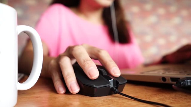 Hand using Computer mouse for online business work	