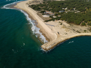 Aerial View, Erosion of the coastline at the tip of Cap Ferret, Bay of Arcachon, Sand Dune