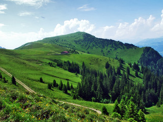 Tschugga peak or Tschugga Spitz in the Appenzell Alps mountain range - Canton of St. Gallen,...