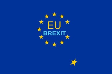 EU, UK. Illustration with blue background banner. Poster of the separation of the United Kingdom from the European Union. Known as BREXIT with a fallen star. Withdrawal.