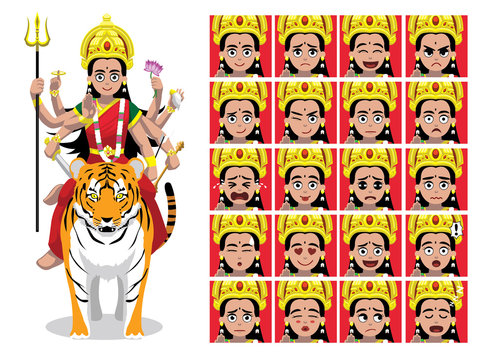 Cute Parvati Cartoon Emotion faces Vector Illustration