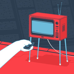 Vector Illustration Man Watching Tv Concept