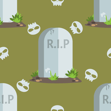 Halloween seamless pattern tombstones with R.I.P text.