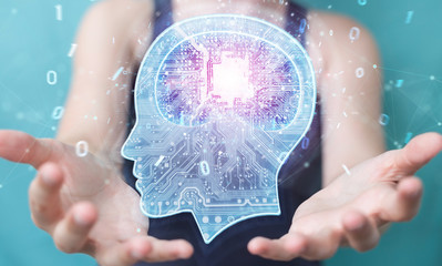 Businesswoman creating artificial intelligence 3D rendering