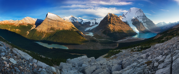 Mount Robson is the most prominent mountain in North America's Rocky Mountain range; it is also the highest point in the Canadian Rockies. Located in Mount Robson Provincial Park of British Columbia.