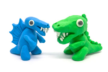 play doh Tyrannosaurus Spinosaurus on white background
