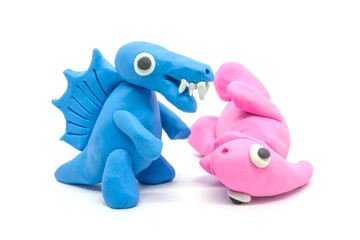 play doh Parasaurolophus Spinosaurus on white background