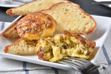 Mini sausage and cheese omelets with toast