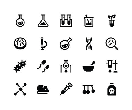 Simple Set of Laboratory Related Vector Glyph Icons. Contains such Icons as chemistry, test tube, microscope, dna, germ and More. pixel perfect vector icons based on 32px grid. Well Organized 