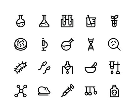 Simple Set of Laboratory Related Vector Line Icons. Contains such Icons chemistry, test tube, microscope, dna, germ and More. pixel perfect vector icons based on 32px grid. Editable Strokes