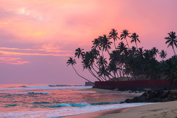 Pink sunset in Unawatuna, Sri Lanka.