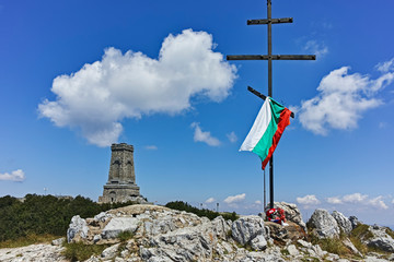 Naklejka premium National Monument to Liberty Shipka and Balkan mountains, Stara Zagora Region, Bulgaria