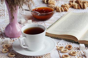 Tea and reading relaxation time still life