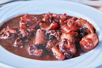 Octopus in a red wine sauce traditional greek cyprus Mediterranean food dish