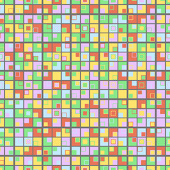 Fototapeta premium Abstract seamless pattern of geometric elements of a square shape, located on a gray background. Graphic mosaic.