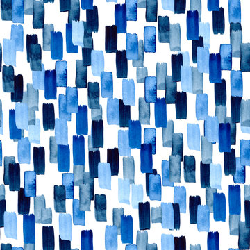 Seamless watercolor pattern with brushstrokes. Modern style abstract background in indigo and indanthrene blue color. Perfect for textile fabric, decorative paper or website wallpaper