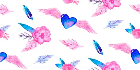 Fototapete Schmetterlinge Seamless pattern with bright hand painted watercolour hearts. Romantic decorative background perfect for Valentine's day gift paper, wedding decor or fabric textile and design of romantic greetings.