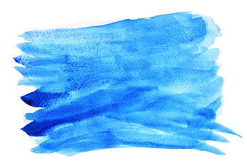 Blue stains flow on white surface , Illustration abstract and bright background from watercolor hand draw on paper