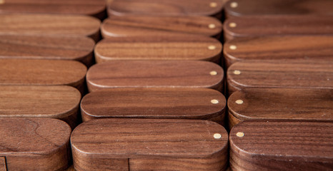 Many wooden usb flash drive on wooden background
