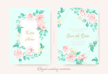 Wedding Invite with Roses Composition and Border.