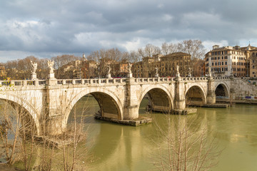 Obraz premium Rome (Italy) - The historic center of Rome with Villa Borghese monumental park, the monumental Lungotevere with Tiber river and Isola Tiberina island