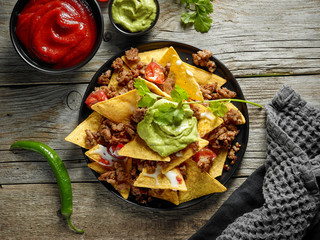 corn chips nachos with fried minced meat