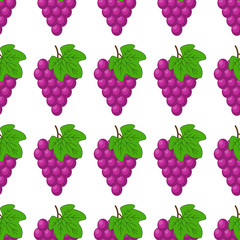 Vector seamless pattern with cartoon grapes isolated on white. Bright juice berries. Illustration used for magazine, book, poster, card, menu cover, web pages.