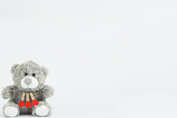 Valentine's day. Love hearts. Teddy bear with hearts on white background.