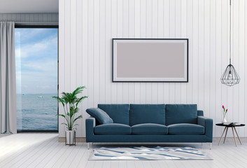 mock up poster frame in interior room , 3D render