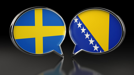 Sweden and Bosnia and Herzegovina flags with Speech Bubbles. 3D illustration