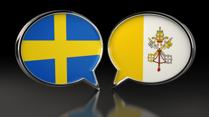 Sweden and Andorra flags with Speech Bubbles. 3D illustration